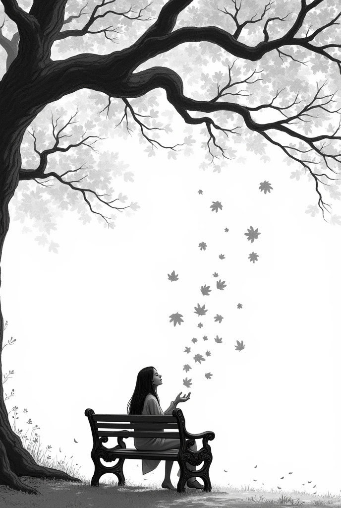 watching leaves blowing, something simple drawn and black and white