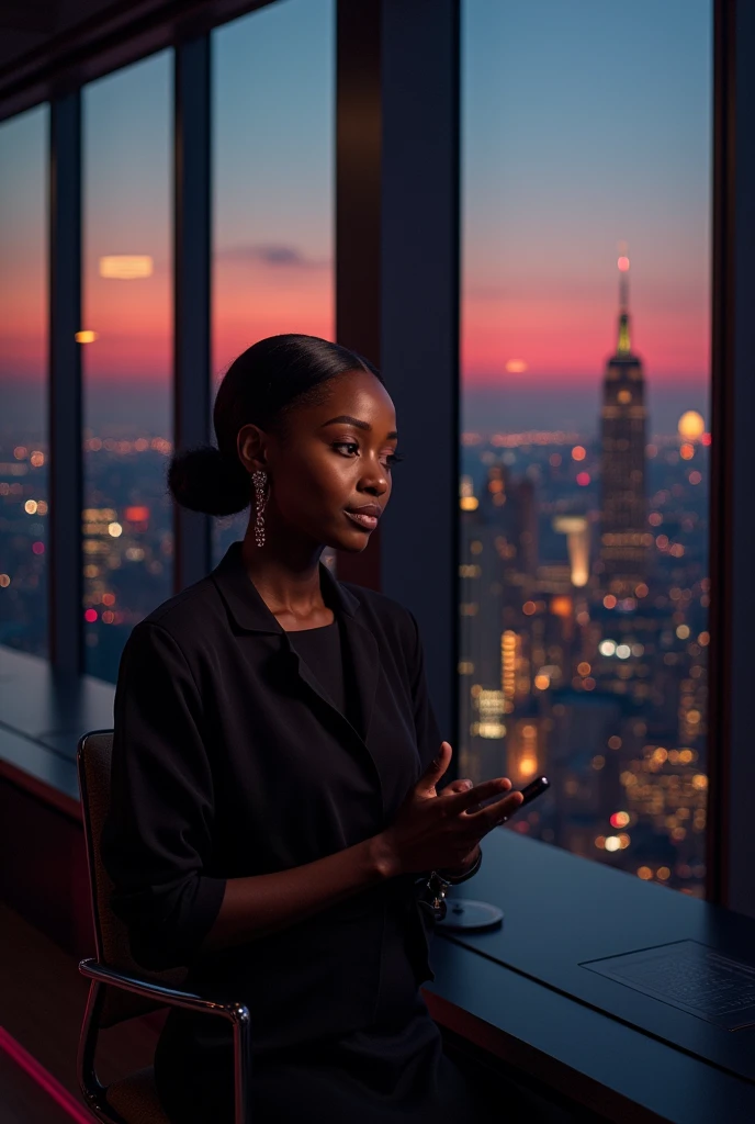 Cover Concept:
setting: A corporate office with a panoramic view of new york city, dark lighting with, red glasses, A powerful image of black women leading a team through complex logistics scenarios,
convey strength and leadership.