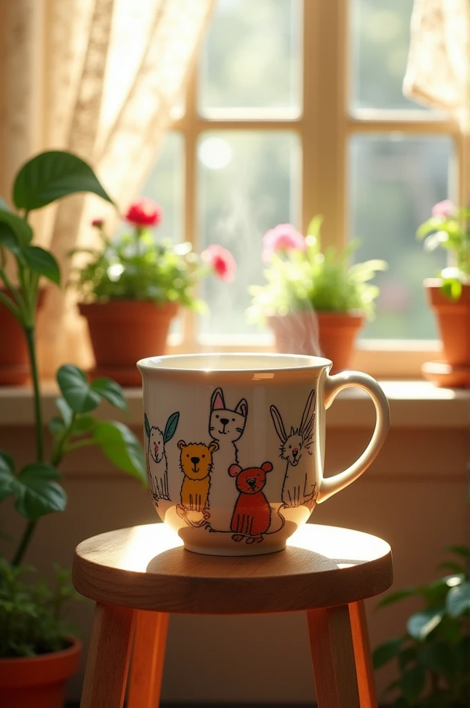 A mug with white and leg