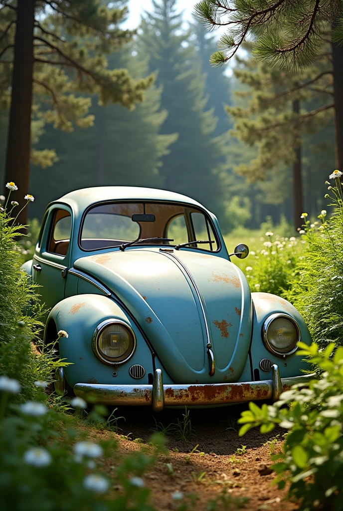 create an old vw beetle in a german vegetation
