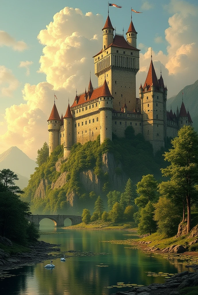Wallpaper of a medieval castle as if it were a Renaissance painting