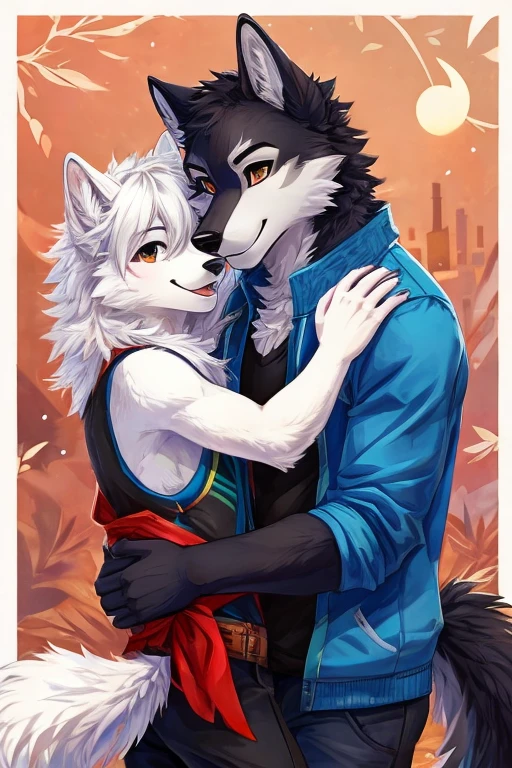 Tall male muscular grey wolf giving a short female orange cat a massage, by chunie, by darkgem, by mystikfox61, by buta99, by bebebebebe, by cervina7, fully clothed, sunset, outside, towel, detailed hands