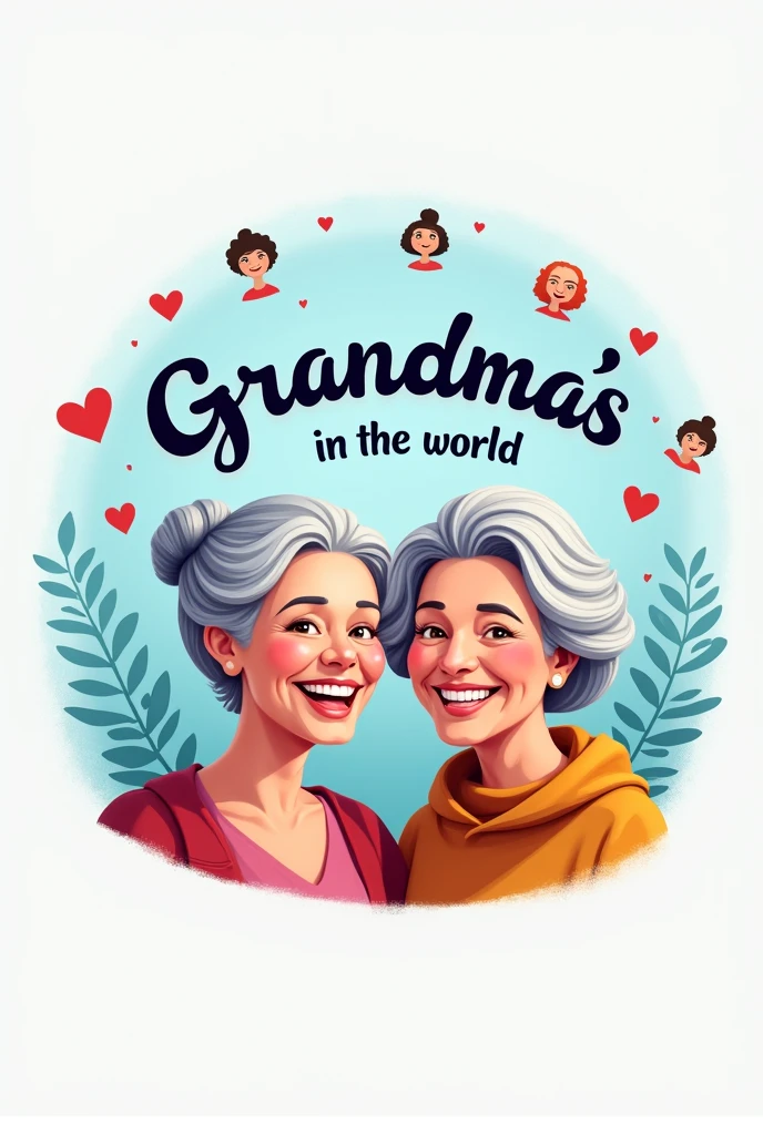 A logo for an app called grandmas in the world, the color is blue and it needs to have two seniors
