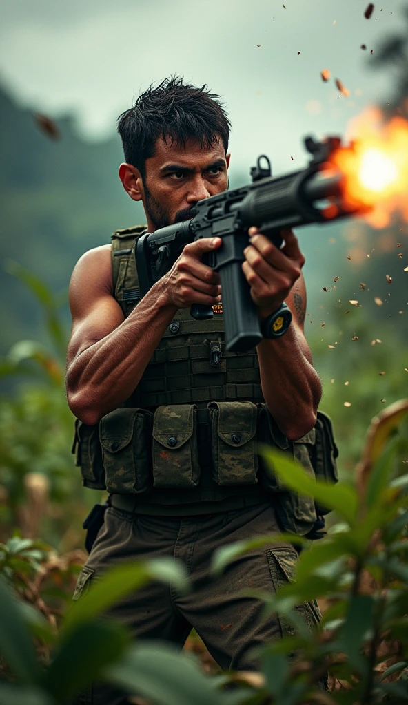 Brazilian soldier shooting with bazuca