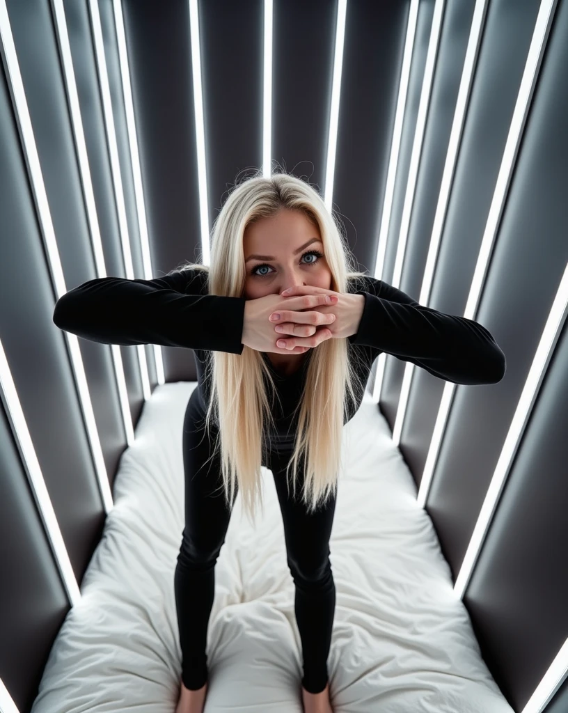 super realistic, highly detailed, sexy, young,european blonde, medium breasts, blue eyes, 26 years old, iPhone 14 Pro Max camera, Merger_mati_catentes, (twilight:1.2) , (soft lighting:1.2), (luxurious bedding:1.2), photorealistic, raw, textured skin, skin pores, intricate details, epiCRealism,