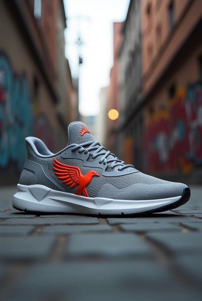 Make a gray sneaker with a phoenix logo
