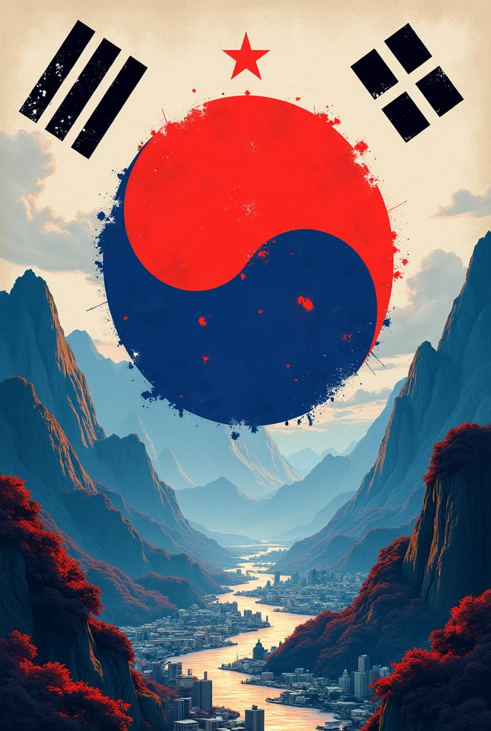South Korea flag mixed with North Korea flag