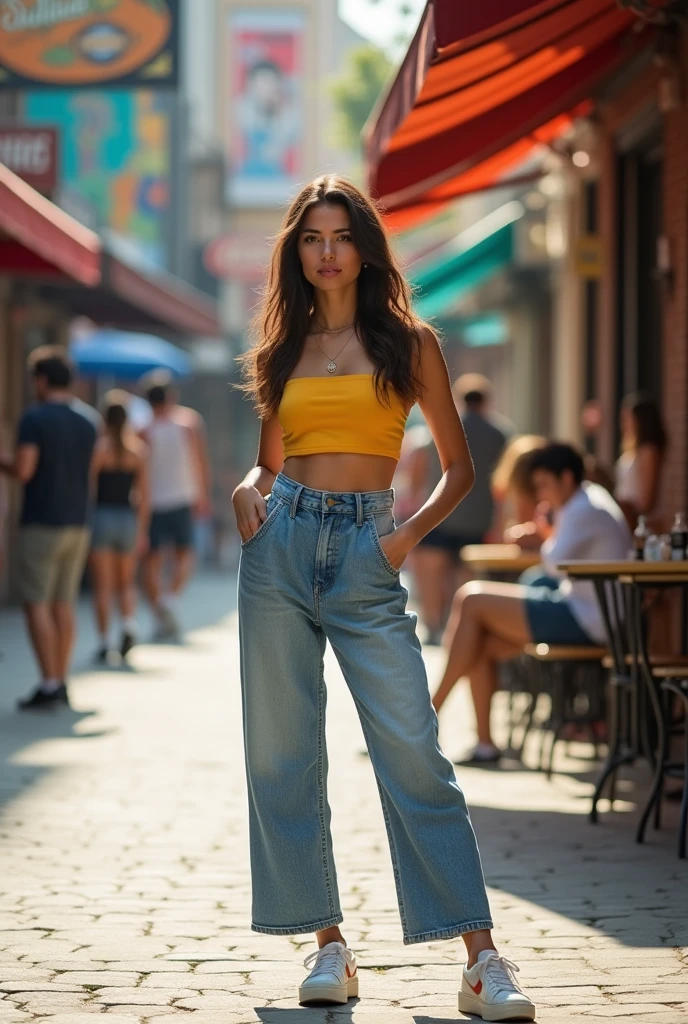 femme brune habiller en crop top