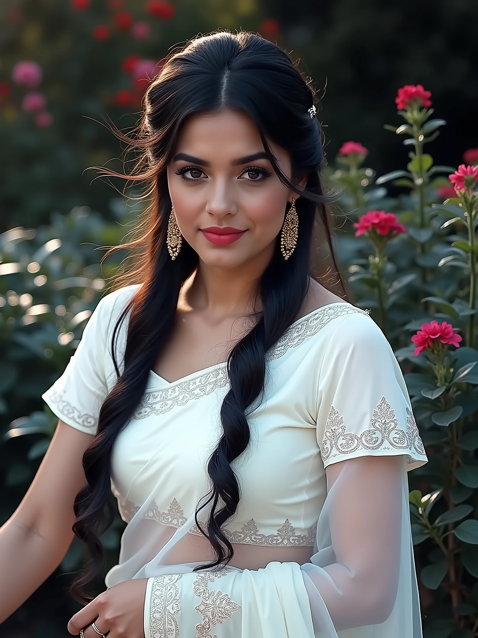 Big boob nave red transparent saree