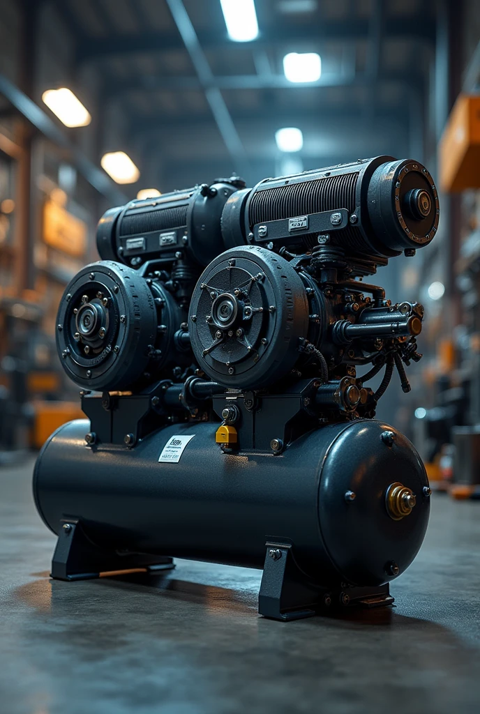 compression machine that has a V-style, where on the left side there is a diaphragm compressor and on the right side there is a 4-stroke single-acting piston compressor, this new compressor has a V shape, like a V engine and between the compressors there is a radiator at the top to cool the air that comes from the diaphragm compressor to the track compressor