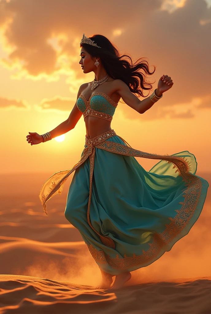 Stunning Princess Jasmine, photo in 8k, in action, cinematic.