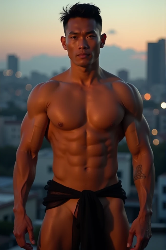 Very muscular man, Asian, pubic-hair