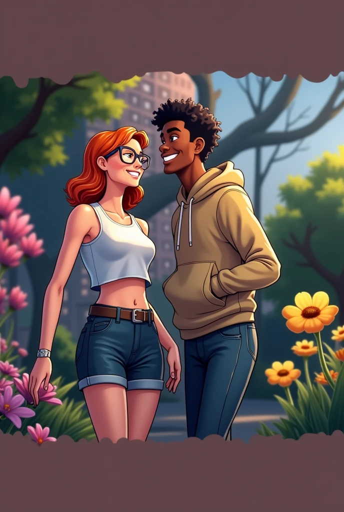 Orange haired girl with glasses and an African American boy 
