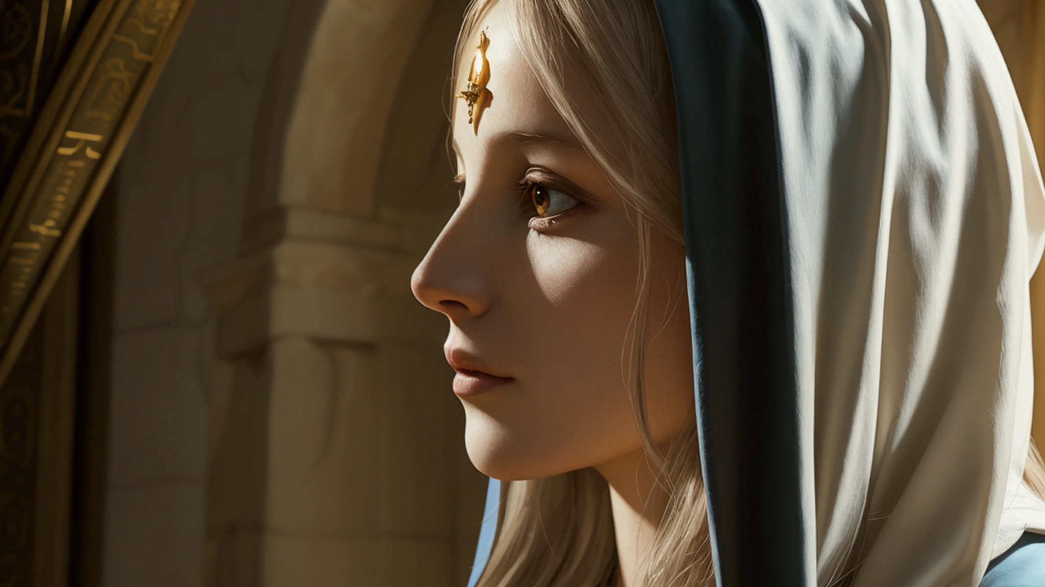 "Description: Illustrate Mary Magdalene in a prominent role as a spiritual leader and recipient of Jesus’ teachings.
Details: Create a visual depicting Mary Magdalene as an influential figure, perhaps in a setting with Jesus and other disciples. Show her receiving teachings directly from Jesus, with a focused and reverent expression. Surround her with symbols of leadership and spirituality, such as scrolls, a radiant light, or a halo. Use warm, inviting colors to emphasize her role as a central, respected figure in early Christian spirituality, contrasting with traditional depictions of her."