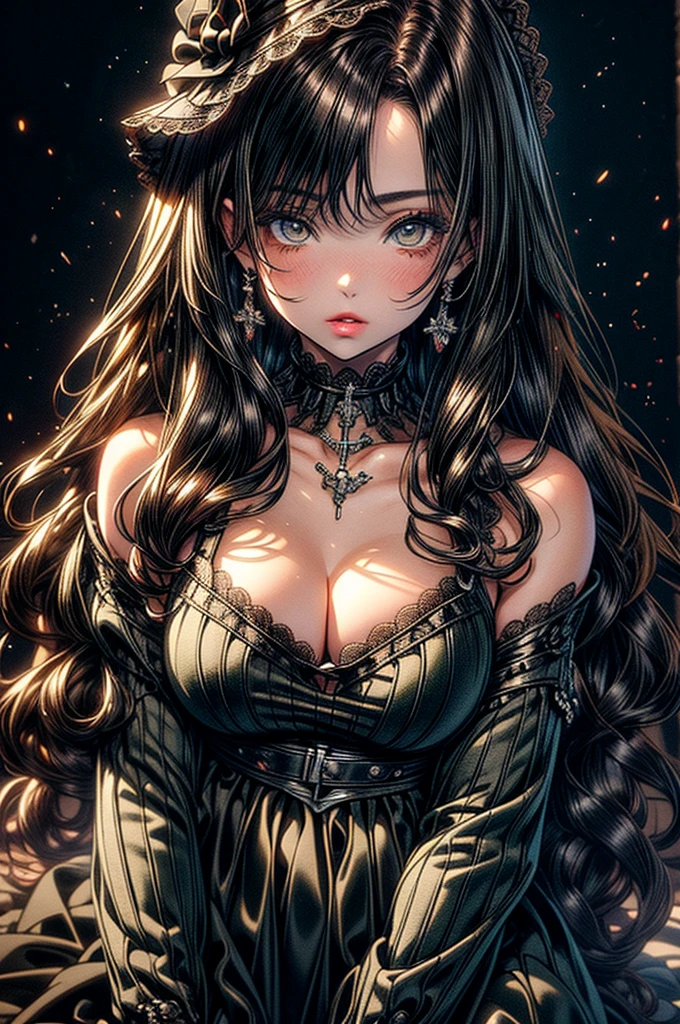 highest quality, ultra high resolution, super detailed, gorgeous, masterpiece, best quality, high resolution finely detailed, extremely beautiful, distinct image, ((best quality)) ((best quality)), ((masterpiece)), (detailed), 4k image, anime style, beautiful young girl, age girl, fair white skin, oval shaped face, seductive and sharp facial features, lacy and elegant shawl nightdress, astonishing sex appeal, curly hazel-brown hair, slim, curvy body, green eyes, full lips, medium height, large breasts,