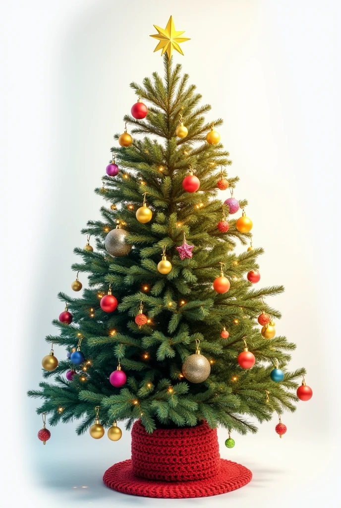 A Christmas tree with a scarf on a white background