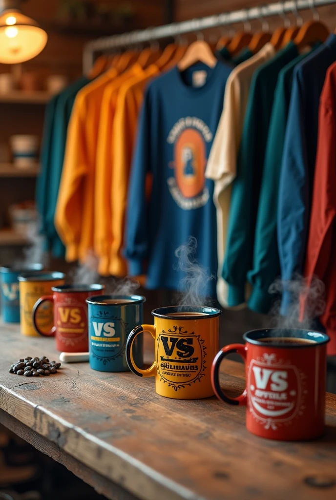 VS PRINT SUBLIMAÇÕES logo on mugs and shirts