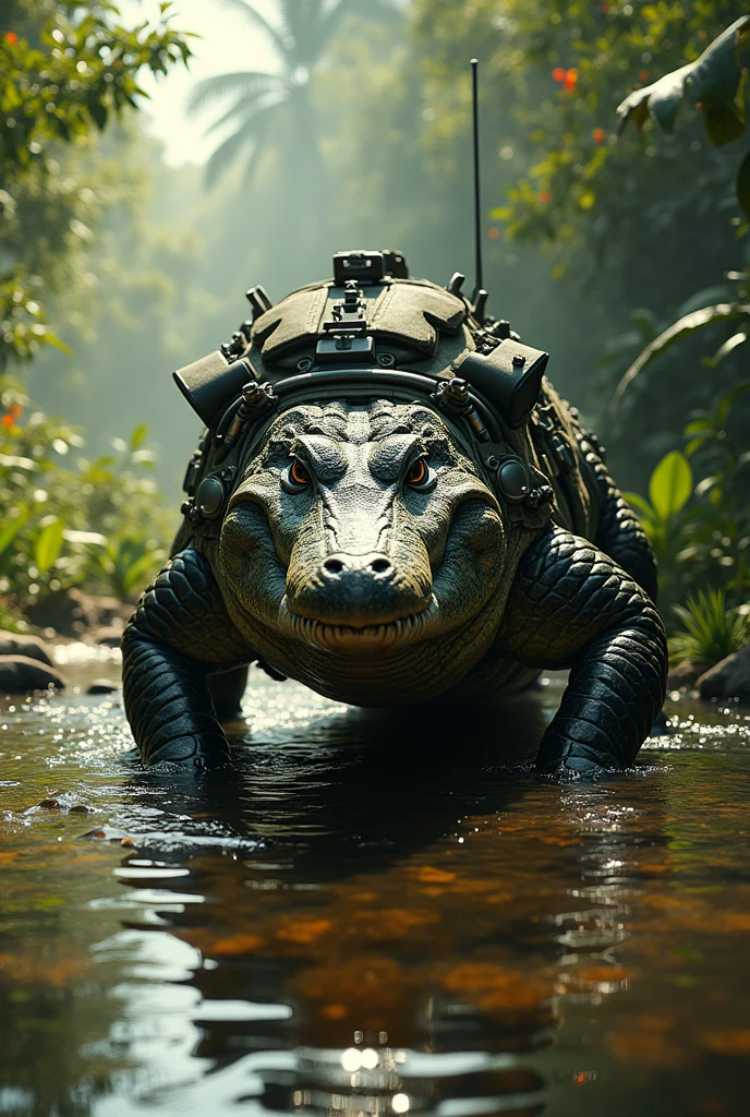 Big Scary Military Crocodile , In the Pantanal, armed,3d photo,