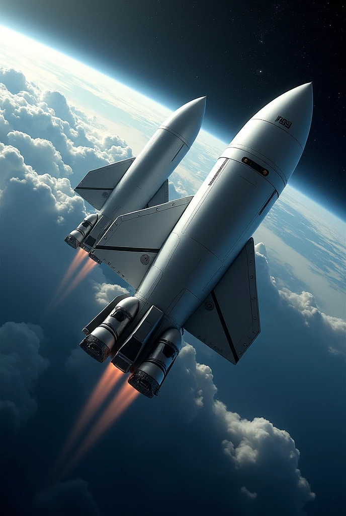 2 space rocket with earth in the background. further , I said far away. make the ships more consistent with reality. more realistic the