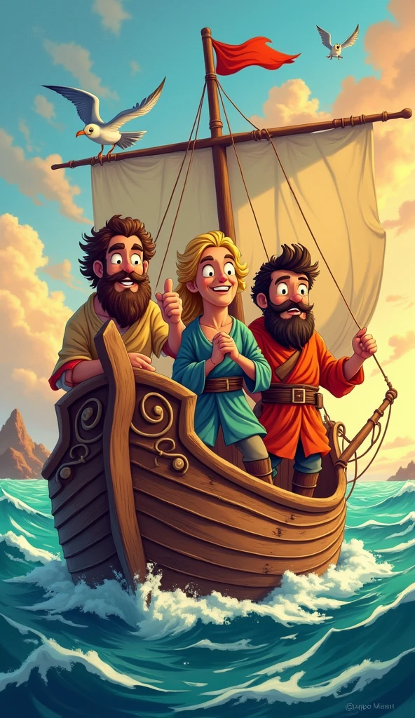 A cartoon image of ancient mariners