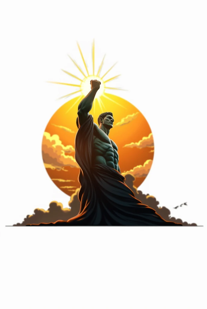 Creer une image semblable mais mais une statue où me Soleil est en haut dans le ciel mais avec une statue masculin