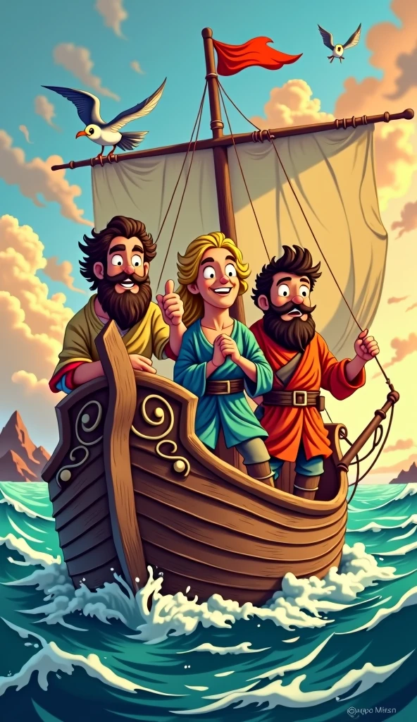 A cartoon image of ancient mariners