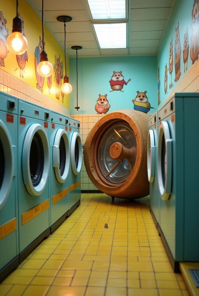Rachel Bilson ((naked)), kneeling behind washing machines in a laundromat, (face blushing), (worried)