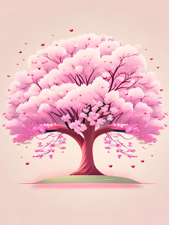 A cherry blossom tree in a spring landscape, t-shirt design, rzminjourney, vector art