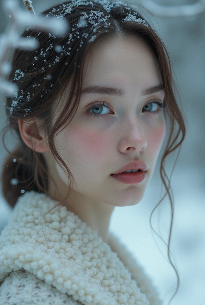 close up of a woman, winter forest, natural skin texture, 85mm, 4k textures, soft cinematic light, RAW photo, photorealism, photorealistic, intricate, elegant, highly detailed, sharp focus, ((((cinematic look)))), soothing tones, insane details, intricate details, hyperdetailed, low contrast, soft cinematic light, dim colors, exposure blend, hdr, faded, BREAK, fully nude, exposed natural 32C breasts, sexy
(white skin, pale skin), BREAK
