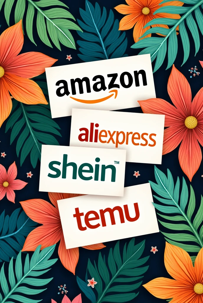 Amazon logo collage, shein, Aliexpres and Temu