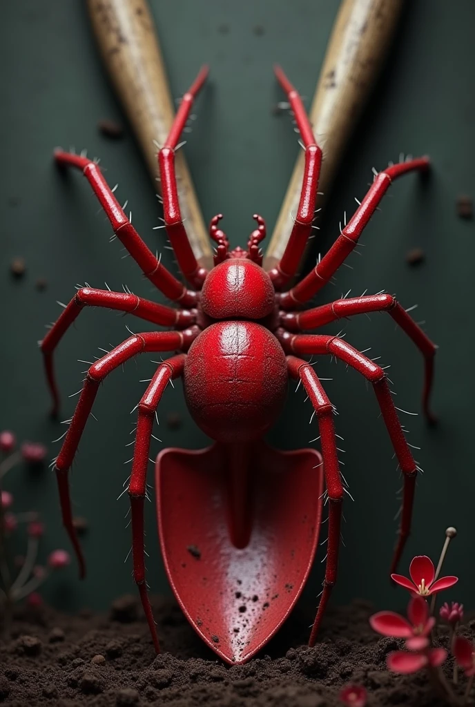I created a funeral home logo with a red spider and two crossed shovels in the background 