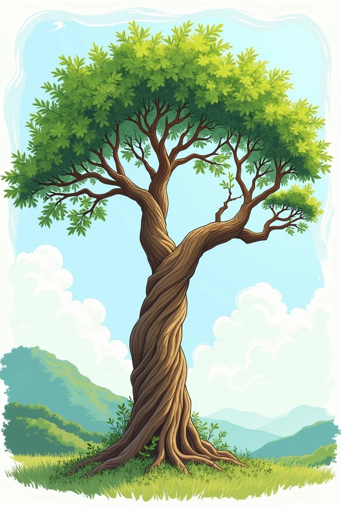 Tree in drawing lines in the shape of the letter P