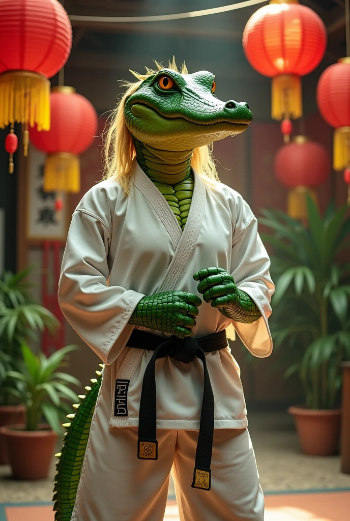 blonde alligator woman taekwondo fighter 