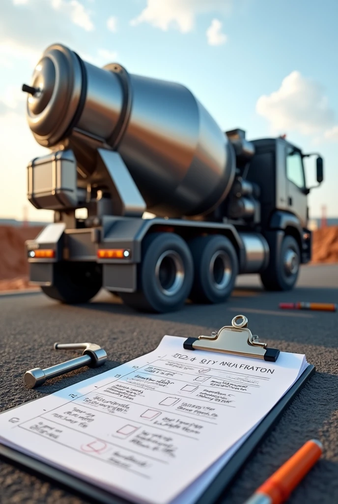 an image about concrete mixer sensor trackers, driver identifier and very real checklist on a track 
