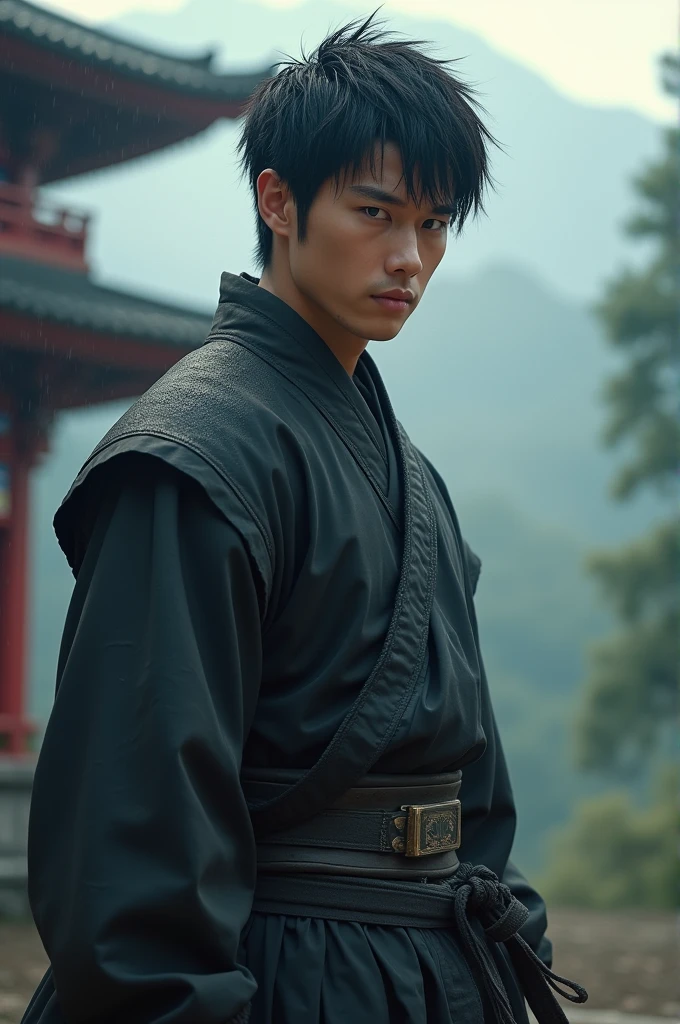 defined facial features including a firm jaw and determined eyes. His expression is usually serious and focused., reflecting his resolute and determined character.hair: He usually has short black hair., with a slightly disheveled style or in a traditional ninja cut. Sometimes it can be slightly wet or messy due to the battles it participates in.