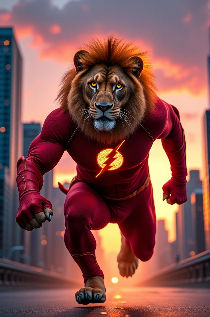 Un lion portant le costume de Flash