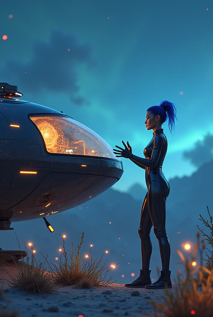 Woman talking to a spaceship