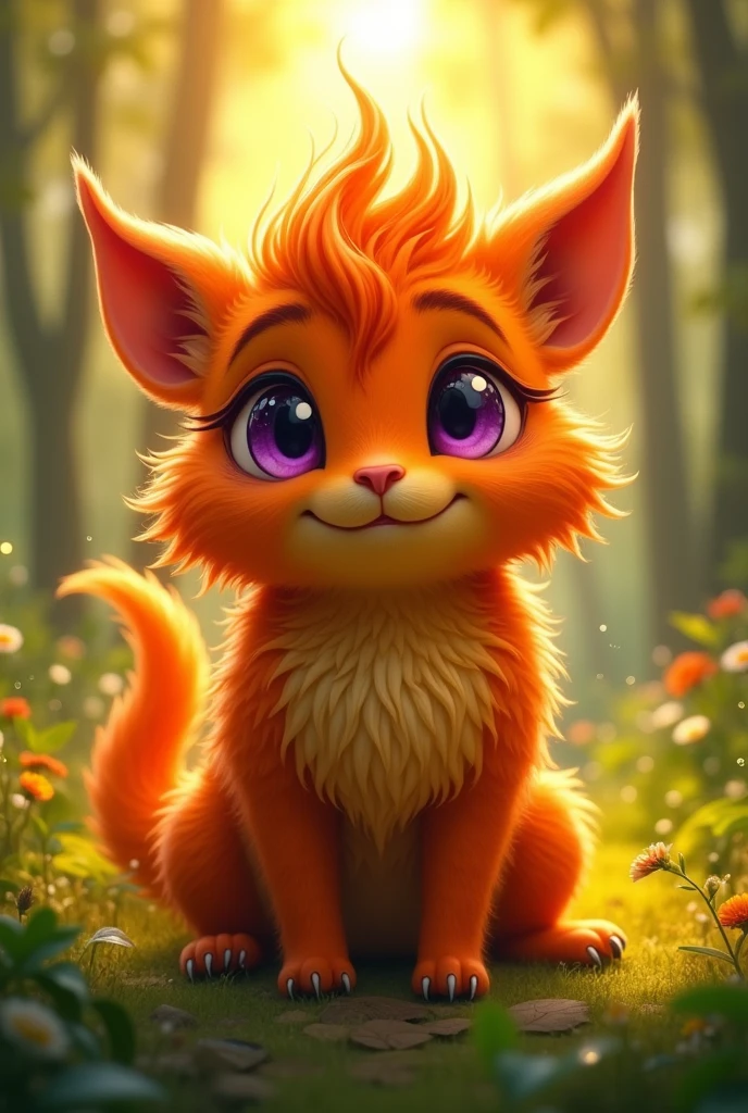 an orange Looking at viewer, Long Hair, Smile, High Resolution, Breasts, Purple Eyes, 