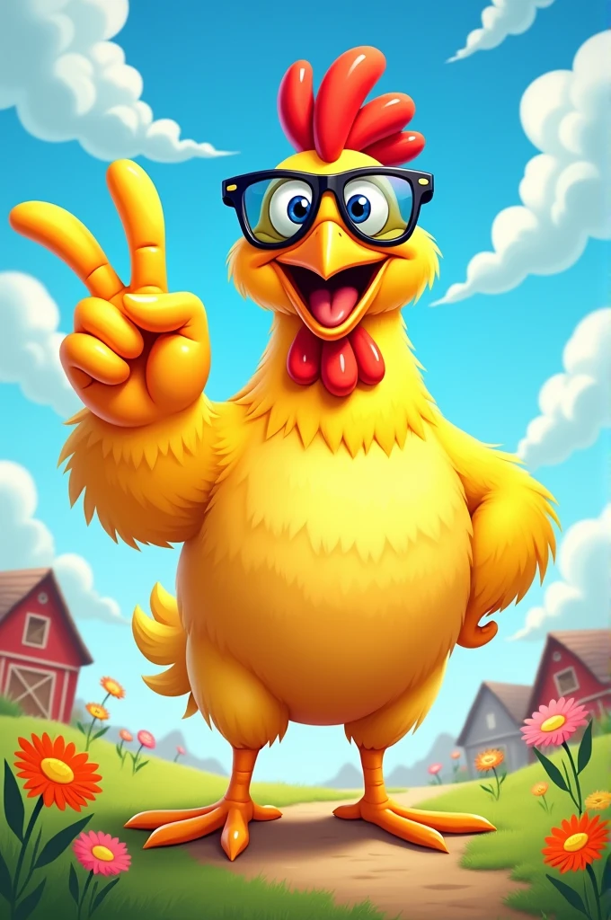a chicken making a cool sign in cartoon format