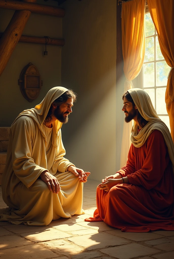 Martha and Mary at the feet of Jesus