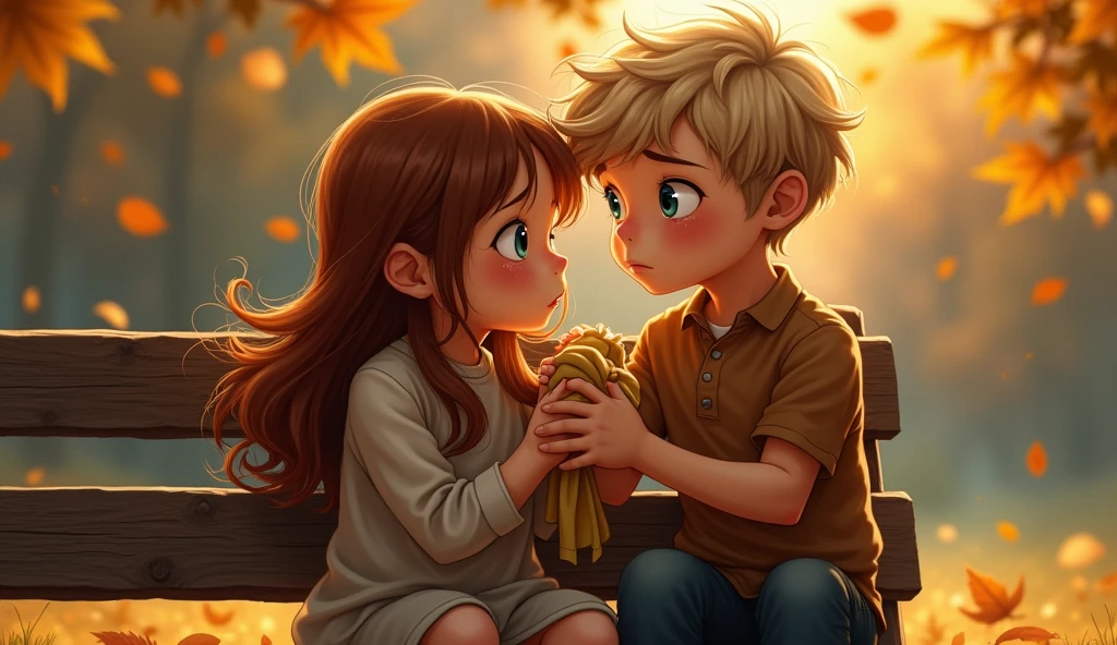 A girl is crying and a boy is wiping his tears