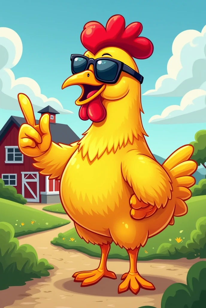 a chicken making a cool sign in cartoon format sem óculos