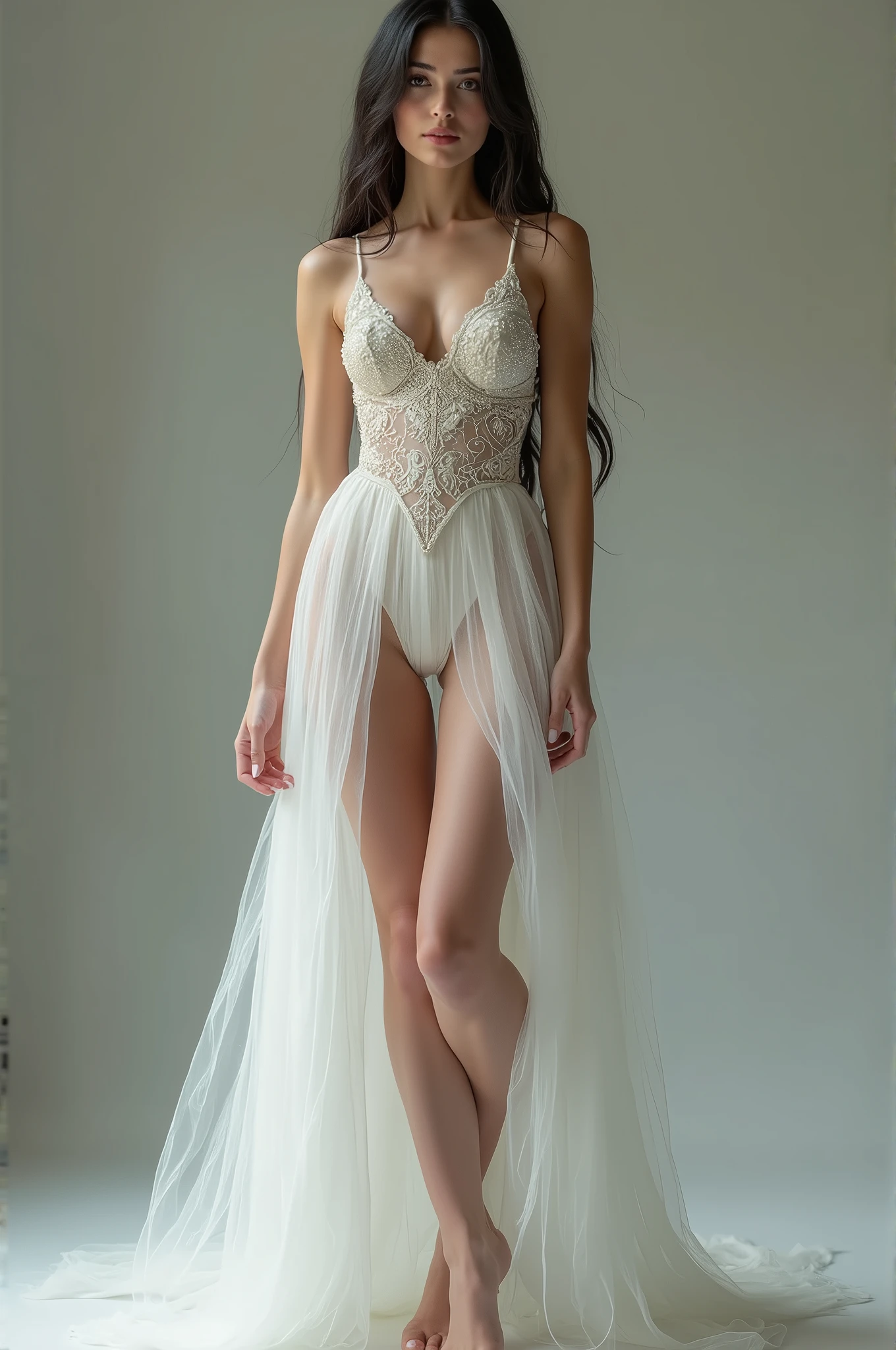((White goddess dress)), ((overskirt)), ((pantyhose)), ((shiny outfit)),, Skinneddentation, Skinnedny, standing alone, 1womanl, work of art, highest quallity, highest quallity, 16K, Incredibly Absurd, highy detailed, 2.5D,, delicate and dynamic, Very delicate facial expressions, delicate representation of the eyes, erotic, única mulher sexly, ((A cute and kind face)), healthy figure, ((25 year old female)), 160cm tall, firm and medium swinging bust,, blush, sweat,embarrased,sexly, ((fine thighs)), (camel toe:0.7), (Visible nipples:0.3), (erect nippleslips,:0.7), shiny and glossy, facing at viewer, (((in heat))), ((oily_Skinned)), ((dutch angle)), ((erotic pose)),