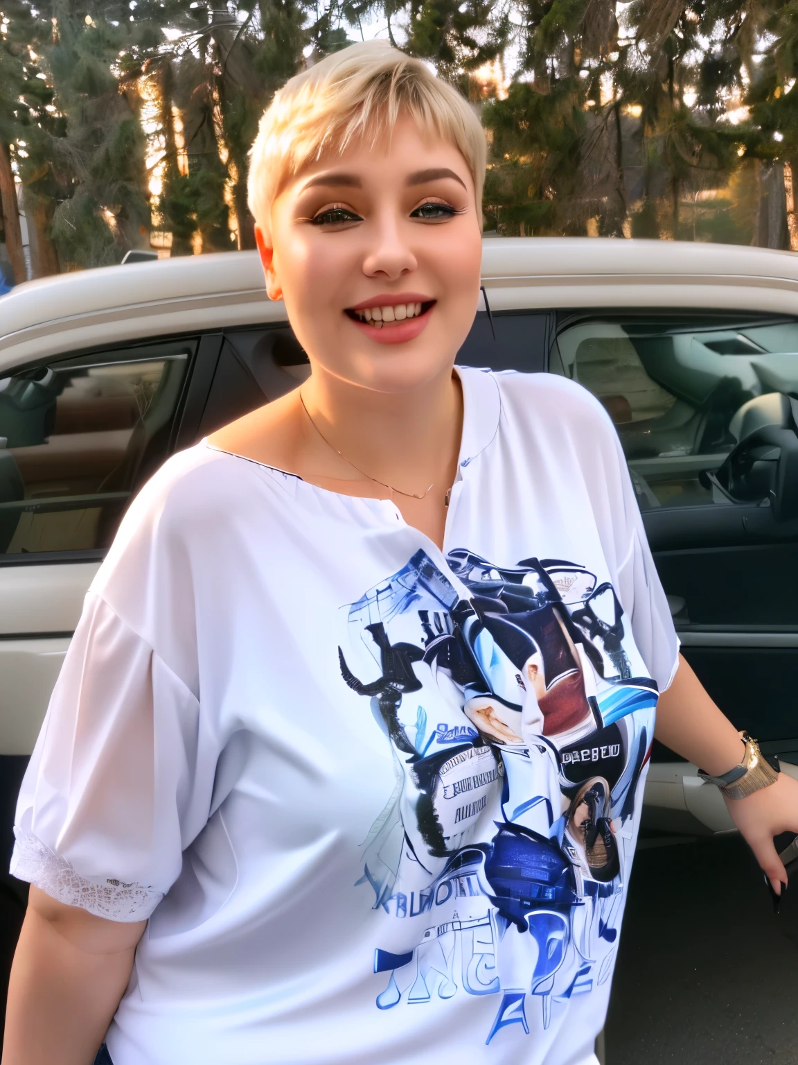 smiling woman with ((short haircut)) V ((white classic blouse)) стоит рядом с синим грузоVиком, moleksandra shchaslyva, фото сделано V 2 0 2 0, Александра ВалишеVская, lya pilnev, Gryte Pintukaite, Алина ИVанченко, anastasia ovchinnikova, другая подедVорна