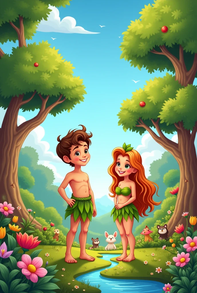 Adam and Eve in paradise cartoon