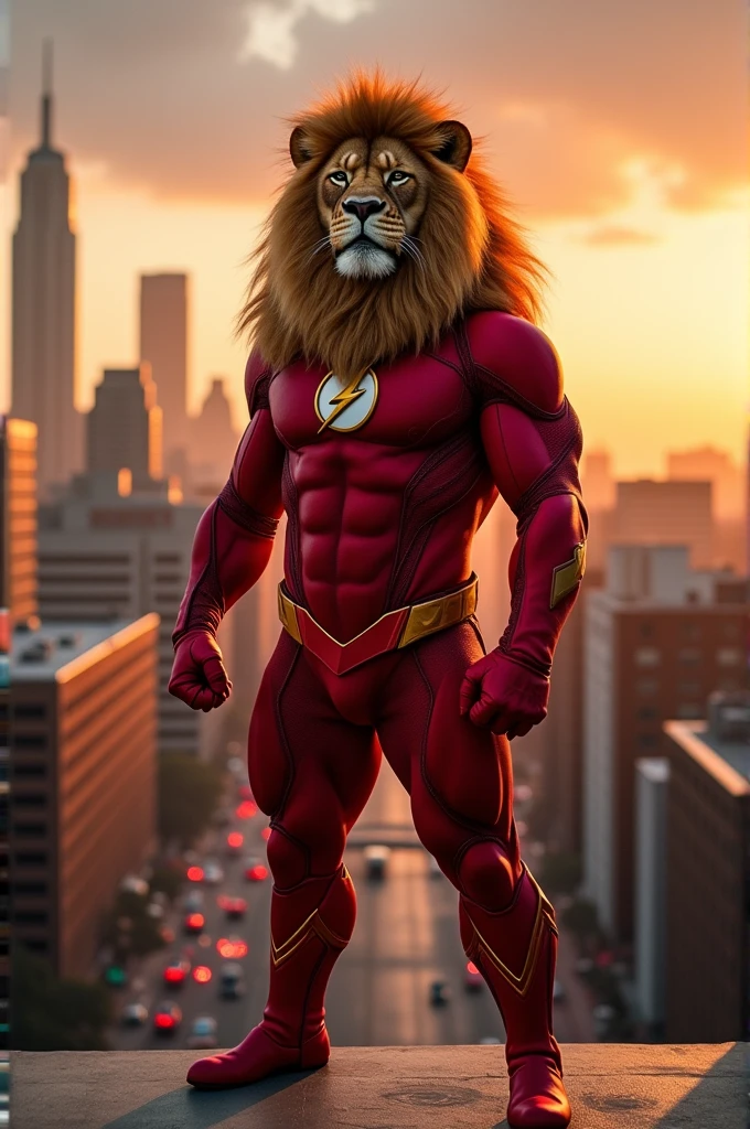 Un lion portant le costume de Flash