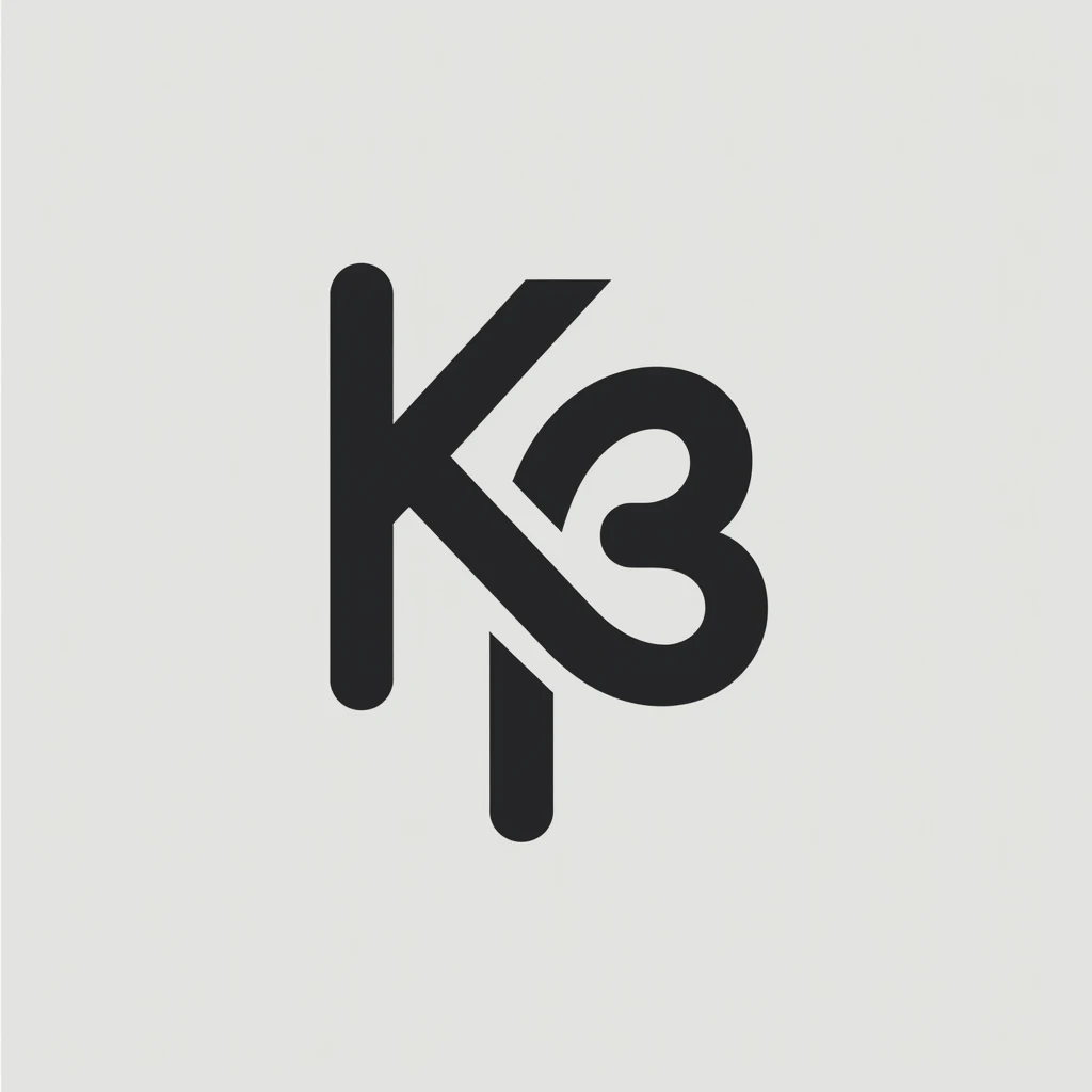 A stylish logo for a football app, black and white, simple but stylish, no color gradients, featuring the letters "k", "b", and"t"