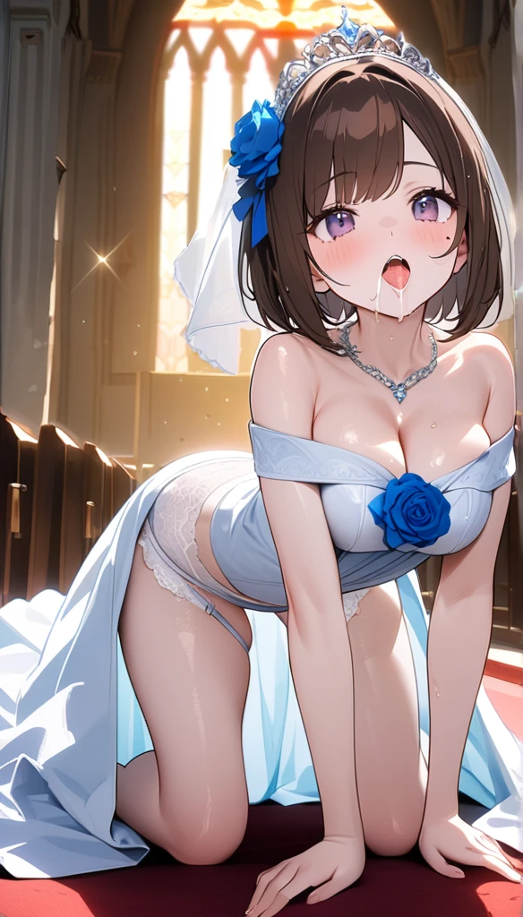 nsfw,uncensored,(super fine illustration,8K CG wallpaper,best quality,extremely detailed,ultra high res,best aesthetic),(cowboy shot,from front),1girl ,idolmaster, ((yukiho hagiwara)), (yo,beautiful girl),((((beautiful brown eyes)))),(((beautiful brown hair))), ((short straight hair)))),(wet skin),(sweat),(steam),((flat chests,small breasts)),(gorgeous wedding dress:1.5),(wedding veil, white corset, white lace legwear, nipple, white wedding grove:1.3), ,(open clothes),(wet clothes),(first round),half-closed eyes, orgasm face, O-face, blush cheeks, arched back, (vaginal penis:1.2), (a Faceless male), ,(((carrying sex))),hetero, man in below, (intense Sex:1.7), (cum out:1.2),(red carpet),(((multiple boys, peeing on a girl,multiple penises, gangbang, holding penis))),((ecstasy torogao, saliva trail, nose blush,one eye closed,out tongue)),cleavage of the breast,happy,((smile:1.9),((cum on body:1.9)),((cum on face:1.9)),((cum on hair:1.9)),(Bukkake, cum in mouths:1.1),(vulgarity),((wedding chapel:1.5)), (indoor, church, many stained glass window),look at viewer,,(spoken heart:1.5),(peace sign:1.5),(ahegao:1.5),(bloom:1.3),(look at camera:1.5),(bitch:1.3),(Commemorative photo:1.5),(happy:1.5,love:1.5),(grin:1.3),
