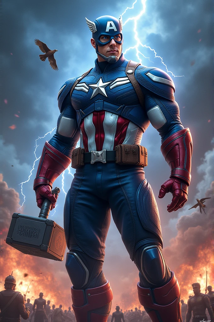 Create me a Captain America with the Hero Man suit and the powers of Thor