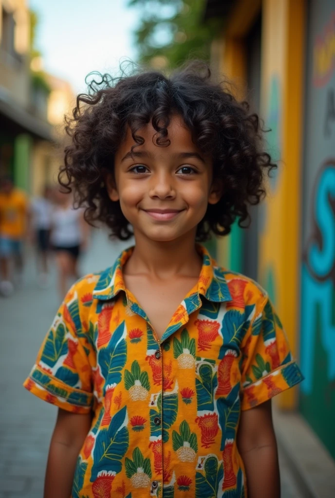 Um menino de cabelo( curtinho cortado afro) com uma blusa de tubarao fofinho meninondo menino fofo fofo sorridente negro